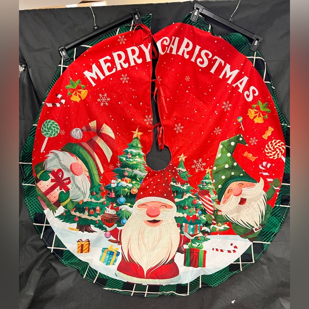 Festive Red Christmas Tree Skirt with Santa Design